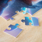 レーザー銃を使った未来的なSF戦士ネオン猫 ジグソーパズル (側面)