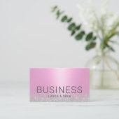 レーザー&スキン美しいサロンエステティシャンピンクシルバー 名刺 (スタンド正面)