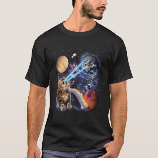 レーザー 猫 スペース キャット 子猫 レーザー アイズ Tシャツ (正面)