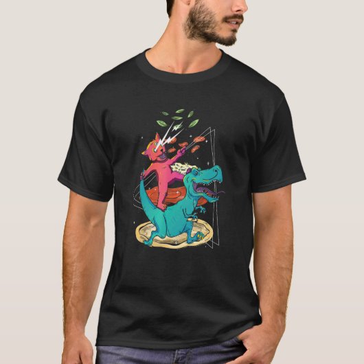 レーザー 猫 恐竜 ピザ タコス 虹色 フードイ フェリ Tシャツ (正面)