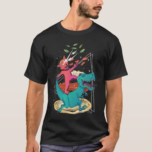 レーザー 猫 恐竜 ピザ タコス 虹 フードイ フェリ Tシャツ (正面)