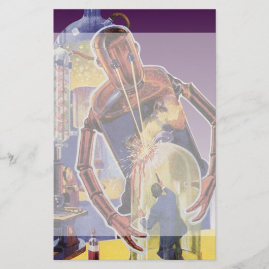 レーザ光線の目が付いているヴィンテージの空想科学小説のロボット 便箋 (正面)