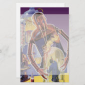 レーザ光線の目が付いているヴィンテージの空想科学小説のロボット 便箋 (正面/裏面)