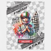 レーシングよくはしゃぐブランケット式1スポーツカーボーイ フリースブランケット (正面)