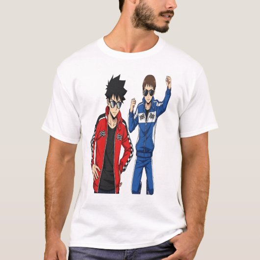 レーシングアニメスタイルTシャツ - クールストリートウェア Tシャツ (正面)