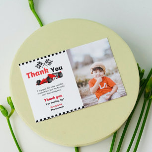 レーシングカーが速すぎる誕生日パーティーの感謝カード 招待状