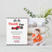 レーシングカーが速すぎる誕生日パーティーの感謝カード 招待状 (スタンド正面)