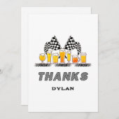 レーシングカーとビール チェッカーフラッグ レースデイ 誕生日 サンキューカード (正面/裏面)