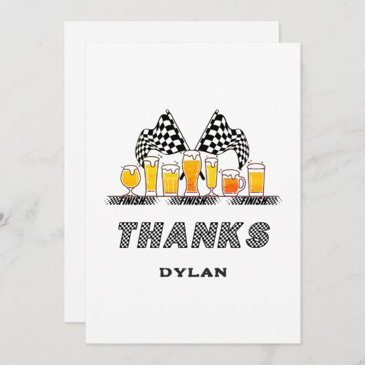 レーシングカーとビール チェッカーフラッグ レースデイ 誕生日 サンキューカード (正面/裏面)