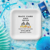 レーシングカーとビール チェッカーフラッグ レースデイ 誕生日 ペーパープレート (パーティー)