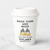 レーシングカーとビール チェッカーフラッグ レースデイ 誕生日 紙コップ (裏面)