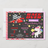 レーシングカーとユニコーンのジョイント誕生日招待状 招待状 (正面)