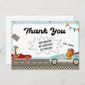 レーシングカーのエンジン誕生日サンキューカード 招待状 (正面/裏面)