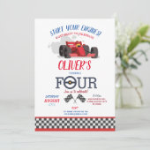 レーシングカーのドライバー4つのトリップトラック4th誕生日 招待状 (スタンド正面)