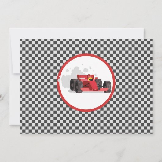 レーシングカーのドライバー4トリップ写真4th誕生日 招待状 (裏面)