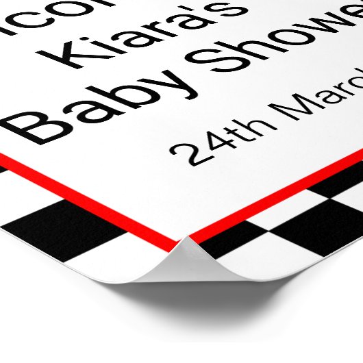 レーシングカーのベビーシャワーのサインがプリントされる ポスター (角)