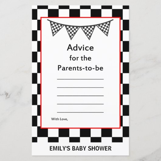 レーシングカーのベビーシャワーゲームプリント (正面)