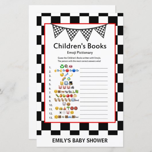 レーシングカーのベビーシャワーゲームプリント (正面/裏面)