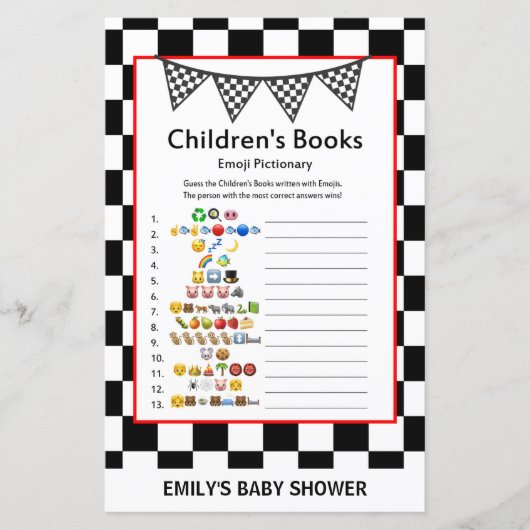 レーシングカーのベビーシャワーゲームプリント (正面)