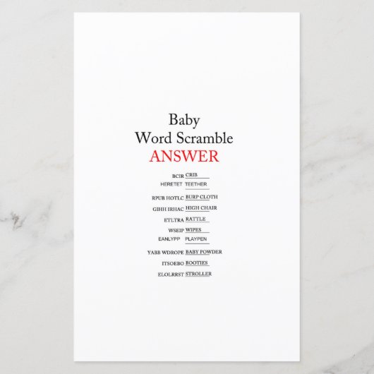 レーシングカーのベビーシャワーゲームプリント (裏面)