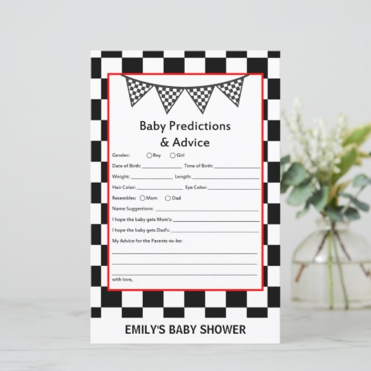 レーシングカーのベビーシャワーゲームプリント (スタンド正面)