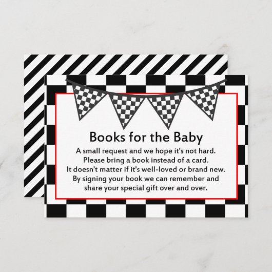 レーシングカーのベビーシャワーゲームプリント エンクロージャーカード (正面/裏面)