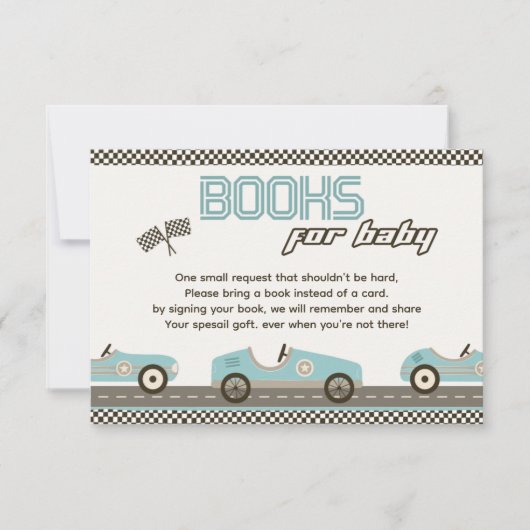 レーシングカーのベビーシャワーブックベビーカード 招待状 (正面)