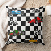 レーシングカーのレーシングフラグとパタ市松模様にーン クッション (ブランケット)