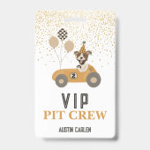 レーシングカーの犬の少年誕生日パーティーVIP バッジ (正面)