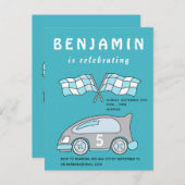 レーシングカーの誕生日パーティーへの招待 インビテーションポストカード (正面/裏面)