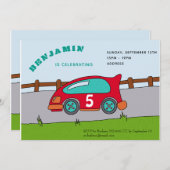 レーシングカーの誕生日パーティーへの招待 招待状 (正面/裏面)