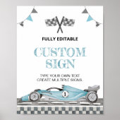 レーシングカーの誕生日パーティーテカスタムーブルの看板 ポスター (正面)