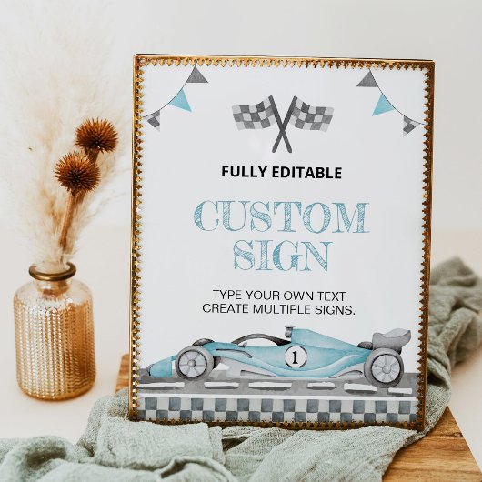 レーシングカーの誕生日パーティーテカスタムーブルの看板 ポスター