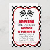 レーシングカーの誕生日招待状 招待状 (正面/裏面)