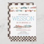 レーシングカーの誕生日招待状 招待状 (正面/裏面)