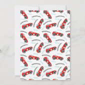 レーシングカーの赤ちゃんシャワーの途中にある小さなレーサー 招待状 (裏面)