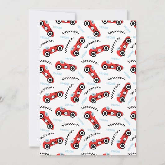 レーシングカーの赤ちゃんシャワーの途中にある小さなレーサー 招待状 (裏面)