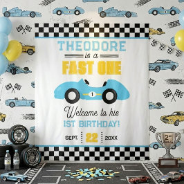 レーシングカーの1歳の誕生日パーティーバックドロップ タペストリー