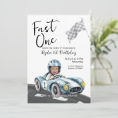 レーシングカーの1歳の誕生日フォト招待状 招待状 (スタンド正面)