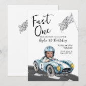 レーシングカーの1歳の誕生日フォト招待状 招待状 (正面/裏面)