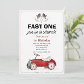 レーシングカーの1歳の誕生日招待状 招待状 (スタンド正面)
