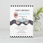 レーシングカーの10歳の誕生日招待状(男の子用) 招待状 (スタンド正面)