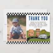 レーシングカーオンロードボーイフォト誕生日 サンキューカード (正面)