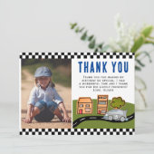 レーシングカーオンロードボーイフォト誕生日 サンキューカード (スタンド正面)