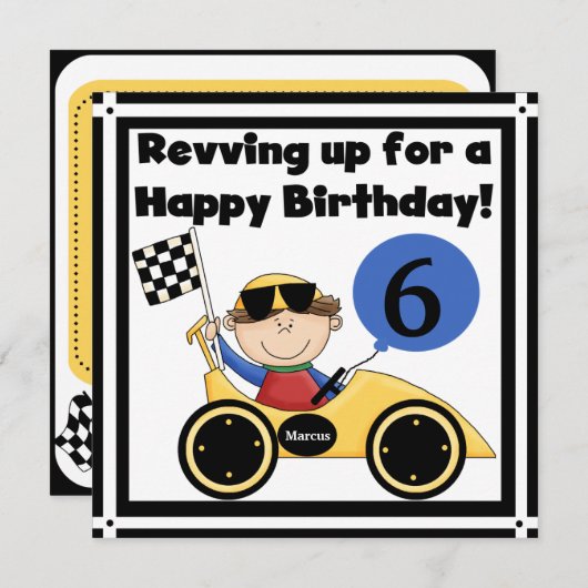 レーシングカーカスタマイズ誕生日招待状 招待状 (正面/裏面)