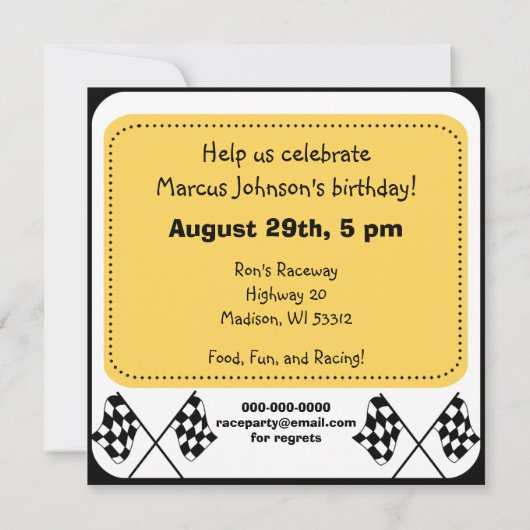 レーシングカーカスタマイズ誕生日招待状 招待状 (裏面)