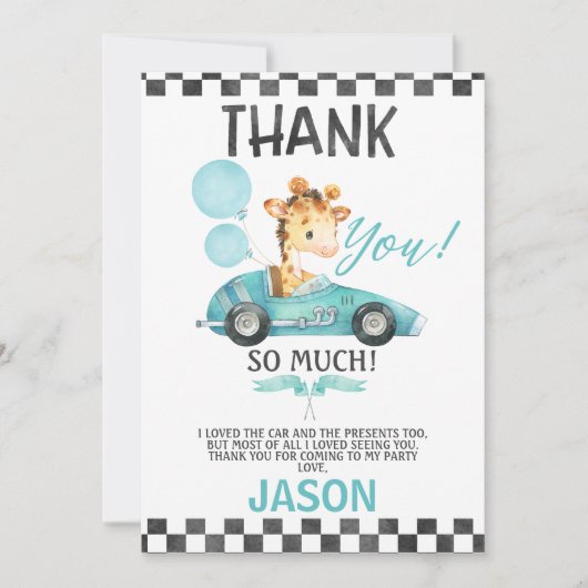 レーシングカーキリン誕生日サンキューカード 招待状 (正面)