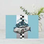 レーシングカーグリーン、ブラック&ホワイトの誕生日の招待 招待状 (スタンド正面)