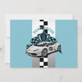 レーシングカーグリーン、ブラック&ホワイトの誕生日の招待 招待状