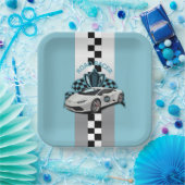 レーシングカーグリーン、ブラック&ホワイト紙プレート ペーパープレート (パーティー)